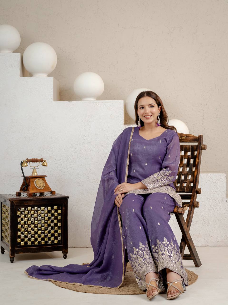 Elegant Lavender Embellished Kurta and Flared Sharara Set Featuring Intricate Silver Zari Embroidery and a Sheer Matching Dupatta